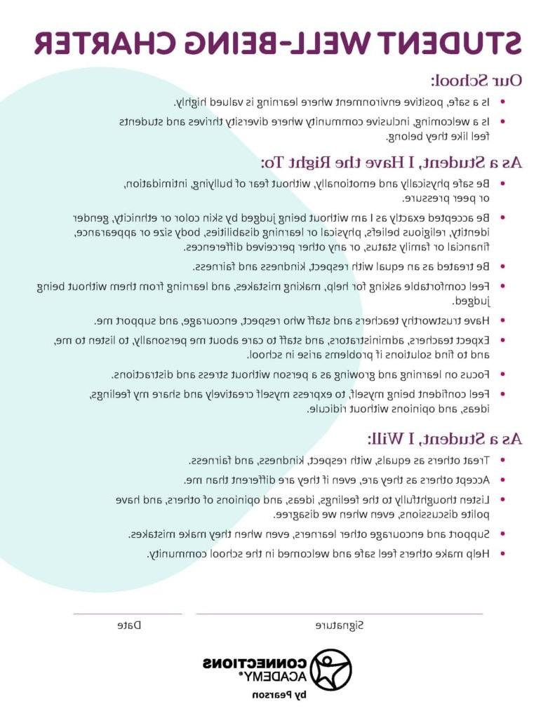 Image of Student Well-Being Charter Document